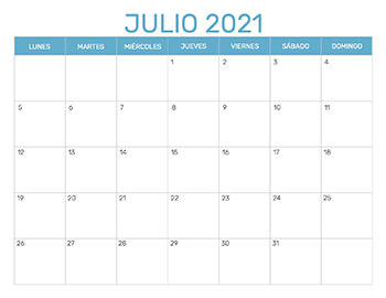 Previsualización del formato para el mes de Julio año 2021