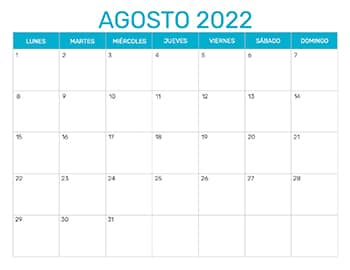 Previsualización del formato para el mes de Agosto año 2022