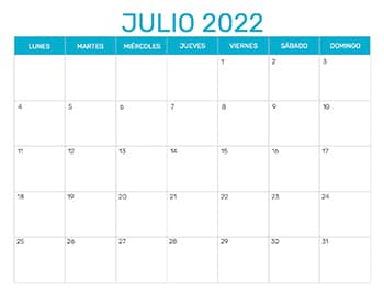 Previsualización del formato para el mes de Julio año 2022