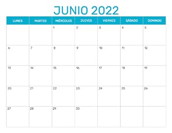 Previsualización del formato para el mes de Junio año 2022