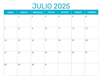 Previsualización del formato para el mes de Julio año 2025