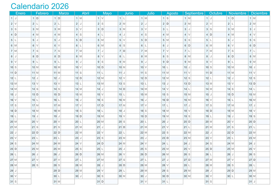 Calendario mensual 2026 en una sola hoja para imprimir