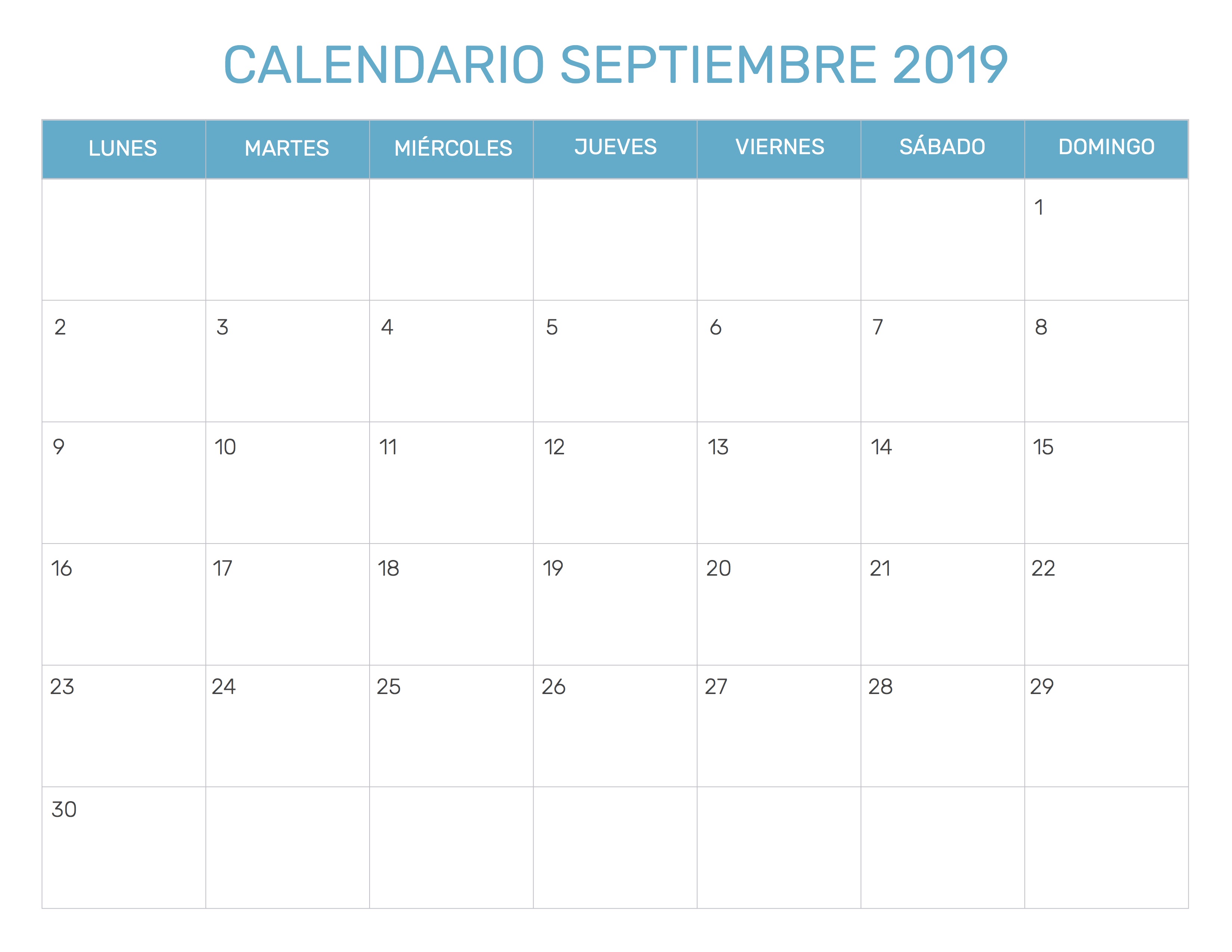 calendario septiembre 2019