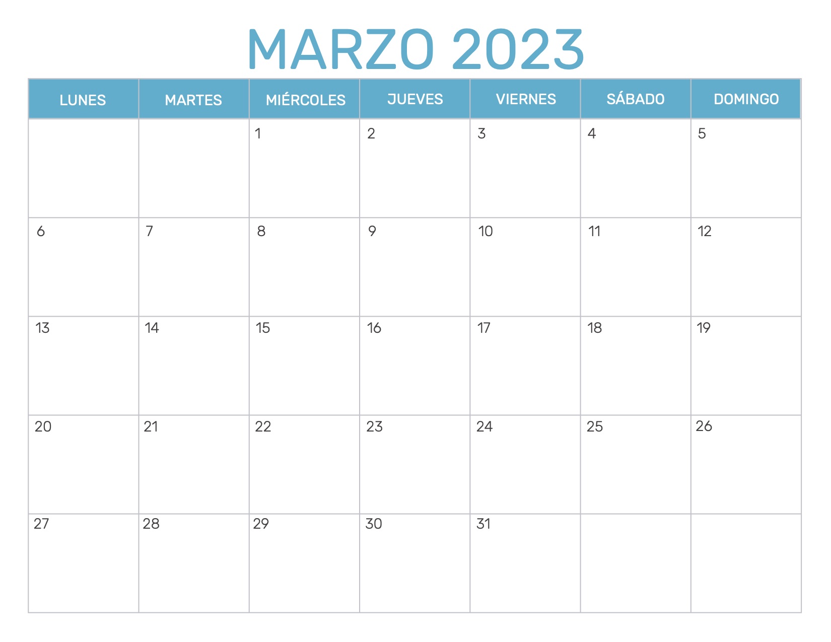 Mes De Marzo De 2023 Calendario Mensual para Imprimir Año 2023