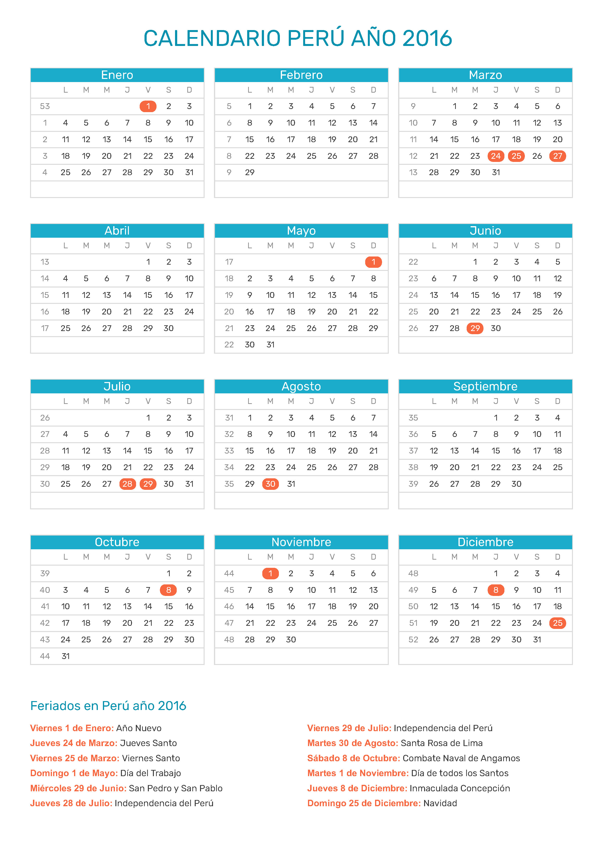 Calendario 2024 Peru Easy to Use Calendar App 2024