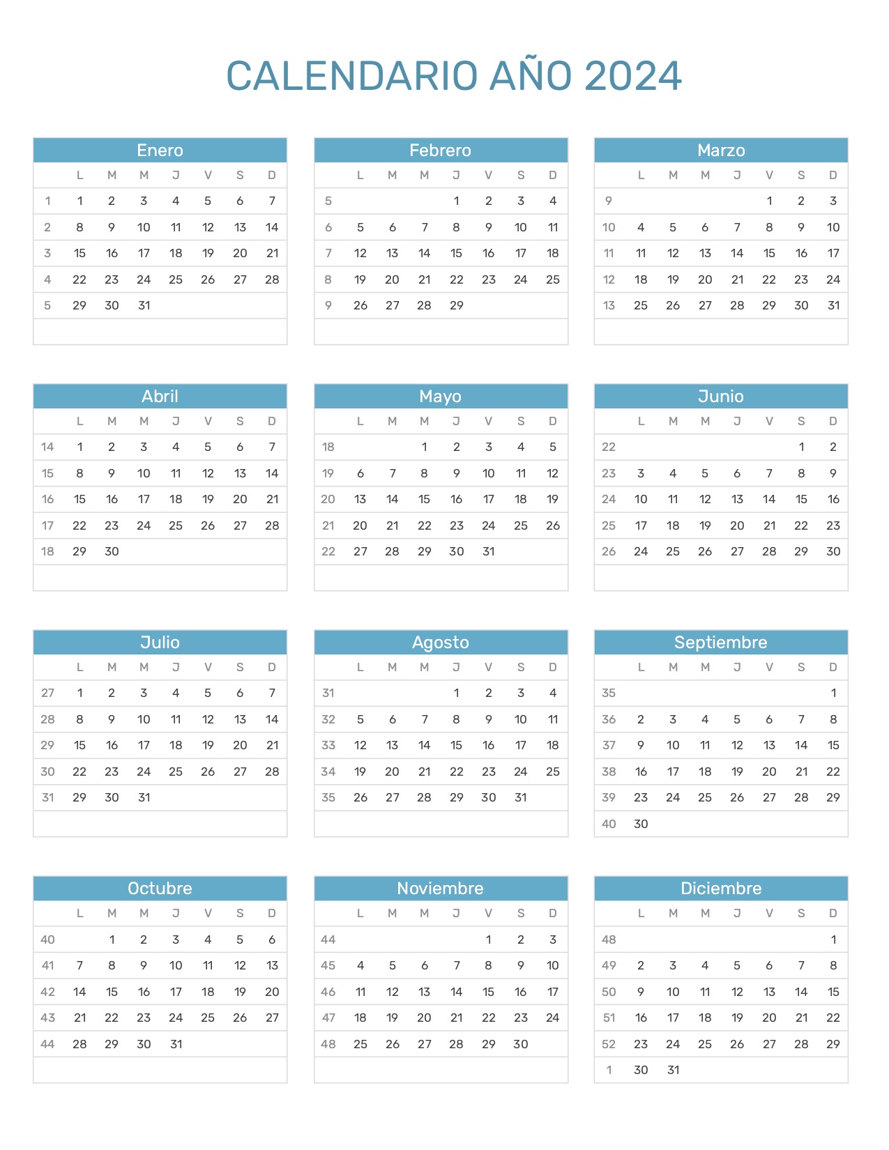 Excel Total Calendario 2024 Calendario Año 2024