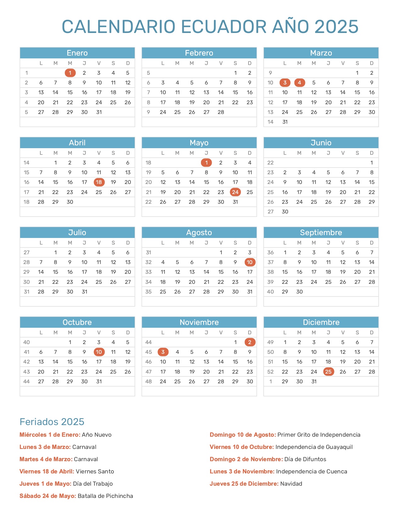 Calendario Con Feriados